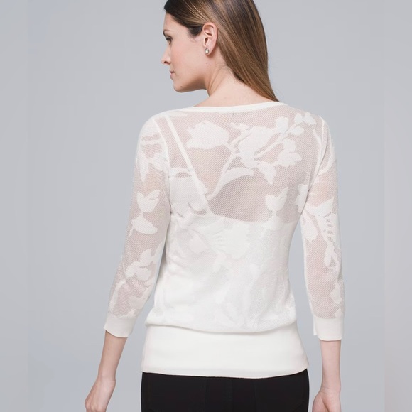 White House Black Market Sheer Floral Sweater - Picture 2 of 11